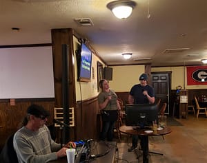 a photo taken jan. 9th 2020 of Rachel and the cook at La Pizzeria singing Shallow